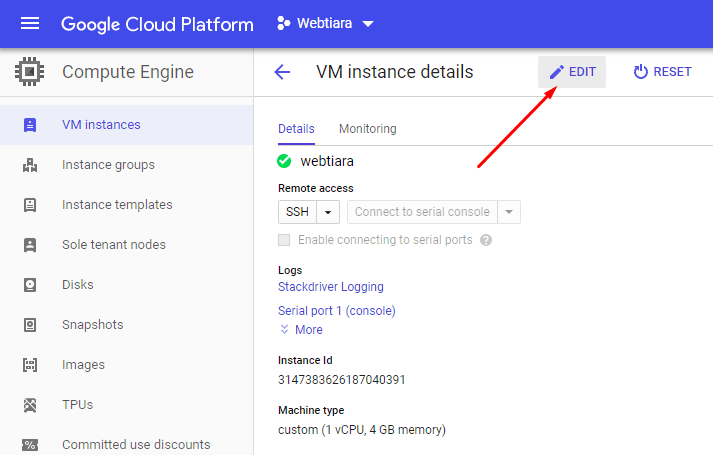 edit google cloud vm