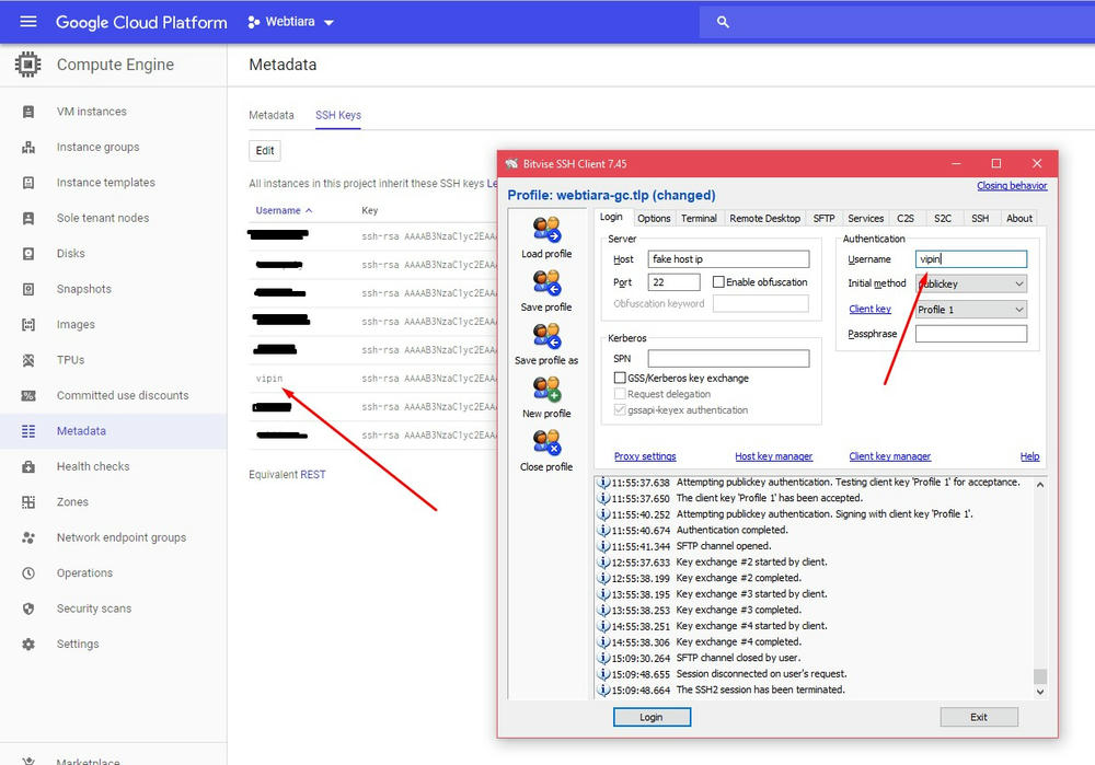 Make sure the user name and the comment in SSH key match