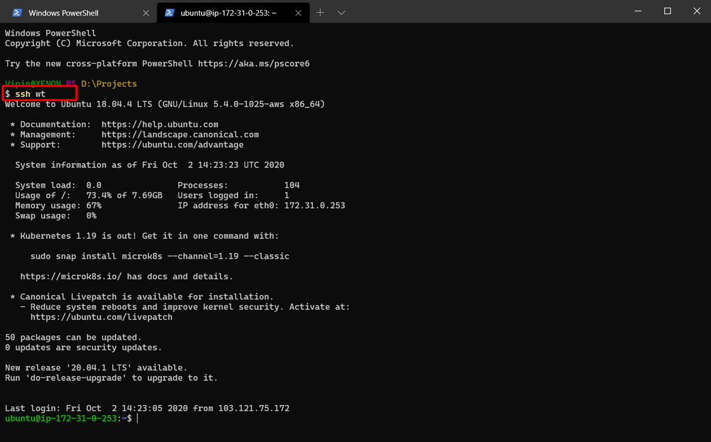 SSH login to serve